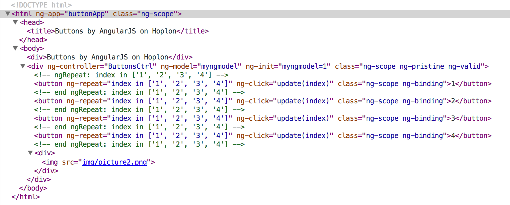 generated html code